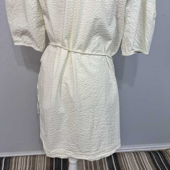 Everlane Dress Women's 10 Bone Seersucker Wrap V Neck Balloon Sleeve Mini - Picture 7 of 14
